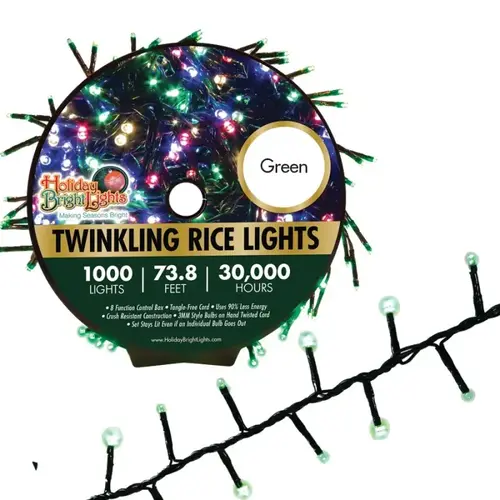 Straight Rice Light Set, 1000-Lamp, LED Lamp, Green Light, 74 ft L Straight Rice Light Set, 1000-Lamp, LED Lamp, Green Light, 74 ft L