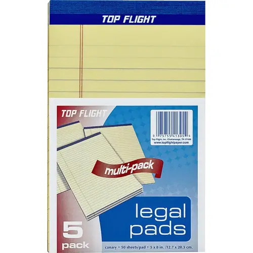 8105/5 Legal Pad, 8 in L x 5 in W Sheet, 50-Sheet, Canary Yellow Sheet - pack of 60