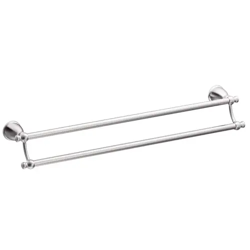 Caldwell Series Double Towel Bar, 24 in L Rod, Aluminum/Zamac, Chrome, Surface Mounting
