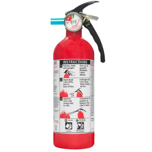 Home Fire Extinguisher, 2 lb Capacity, Sodium Bicarbonate, 5-B:C, B, C Class Red Home Fire Extinguisher, 2 lb Capacity, Sodium Bicarbonate, 5-B:C, B, C Class Red