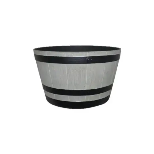 Whiskey Barrel Planter, 15-1/2 in Dia, 15.4 in W, 15.4 in D, HDR, Birchwood/Gray Whiskey Barrel Planter, 15-1/2 in Dia, 15.4 in W, 15.4 in D, HDR, Birchwood/Gray