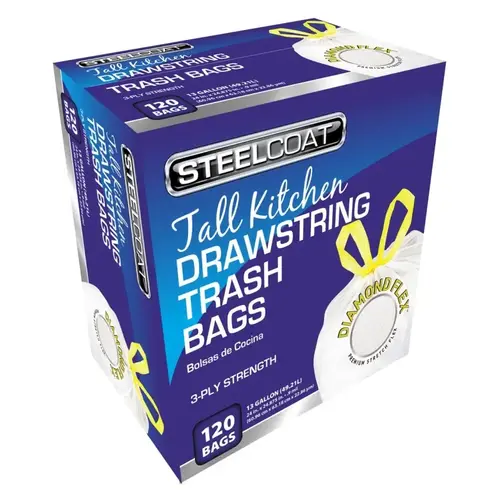 Diamond Flex 13 Gal. Unscented Tall Kitchen White Drawstring Trash Bag (120-Count) Diamond Flex 13 Gal. Unscented Tall Kitchen White Drawstring Trash Bag (120-Count)