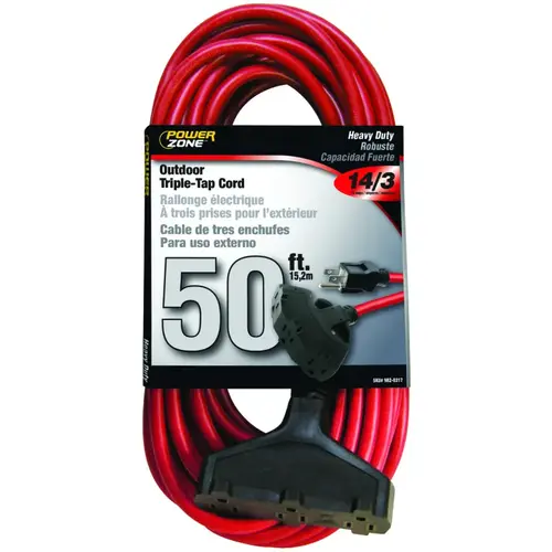 Extension Cord, 14 AWG Cable, 50 ft L, 15 A, 125 V, Red Extension Cord, 14 AWG Cable, 50 ft L, 15 A, 125 V, Red