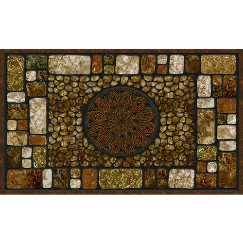 Masterpiece Door Mat, 30 in L, 18 in W, Notre Dame Pattern, Fiber Surface, Brown
