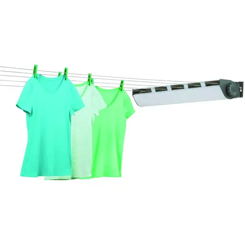 Retractable Outdoor Dry, 34 ft L, Steel, White Retractable Outdoor Dry, 34 ft L, Steel, White