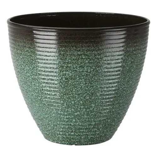 Planter, 14-3/4 in Dia, Round, High-Density Resin, Textured Green Wave - pack of 6 Planter, 14-3/4 in Dia, Round, High-Density Resin, Textured Green Wave - pack of 6