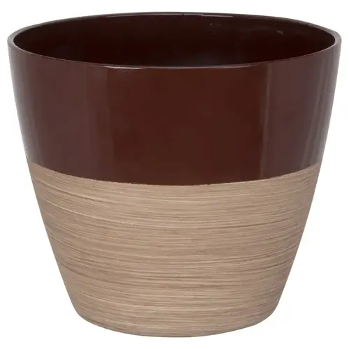 Planter, 8 in Dia, Round, Resin, Red/Wood - pack of 6 Planter, 8 in Dia, Round, Resin, Red/Wood - pack of 6