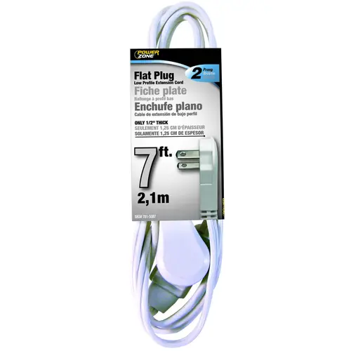 Extension Cord, 16 AWG Cable, 7 ft L, 13 A, 125 V, White Extension Cord, 16 AWG Cable, 7 ft L, 13 A, 125 V, White
