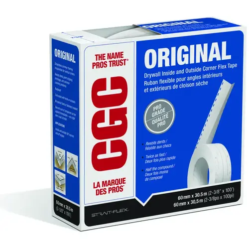 DONN Original Series Drywall Corner Tape, 100 ft L, 2-3/8 in W, White/Beige, 12