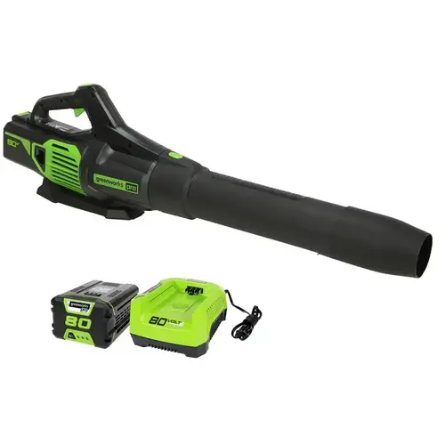 Leaf Blower, Battery Included, 4 Ah, 80 V, 3-Speed, 730 cfm Air, 70 min Run Time Leaf Blower, Battery Included, 4 Ah, 80 V, 3-Speed, 730 cfm Air, 70 min Run Time