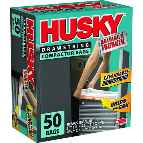 Trash Compactor Bag with Drawstring, 18 gal Capacity, White, 2 ft 1-5/8 in L, 2 ft 4 in W - pack of 50 Trash Compactor Bag with Drawstring, 18 gal Capacity, White, 2 ft 1-5/8 in L, 2 ft 4 in W - pack of 50