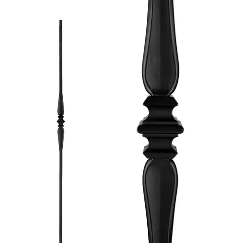 Single Collar and Spoon Stair Baluster, 44 in H, 1/2 in W, Square, Steel, Black