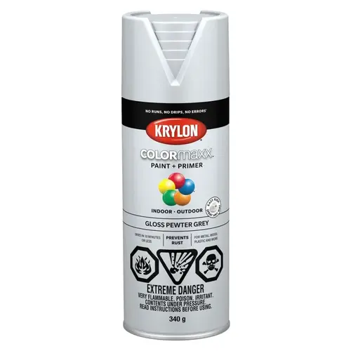 COLORmaxx Paint and Primer, Gloss, Pewter Gray, 12 oz, Can COLORmaxx Paint and Primer, Gloss, Pewter Gray, 12 oz, Can