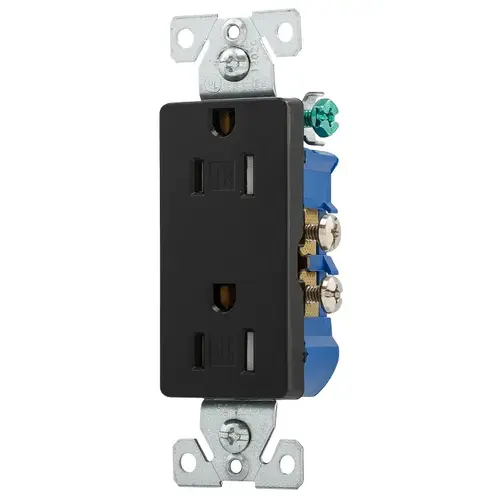 TR1107BK Duplex Receptacle, 2 -Pole, 15 A, 125 V, Side Wiring, NEMA: 5-15R, Black TR1107BK Duplex Receptacle, 2 -Pole, 15 A, 125 V, Side Wiring, NEMA: 5-15R, Black