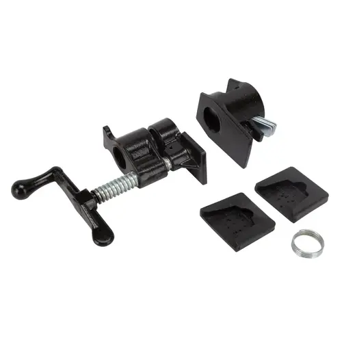 Pipe Clamp Fixture, Screw Lever Handle, Steel, Powder Coated, Black Pipe Clamp Fixture, Screw Lever Handle, Steel, Powder Coated, Black