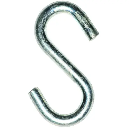 S-Hook, 100 lb Working Load, 0.229 in Dia Wire, Steel, Zinc Silver