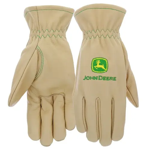 John Deere Work Gloves, Women's, M/L, 3-7/8 in L, Slip-On Cuff, Cow Grain Leather, Beige Pair
