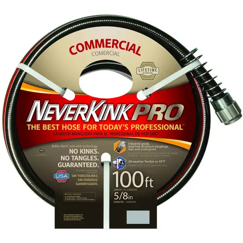 Neverkink Pro Commercial Water Hose, 5/8 in, 100 ft L, Brass Threaded Coupling Neverkink Pro Commercial Water Hose, 5/8 in, 100 ft L, Brass Threaded Coupling