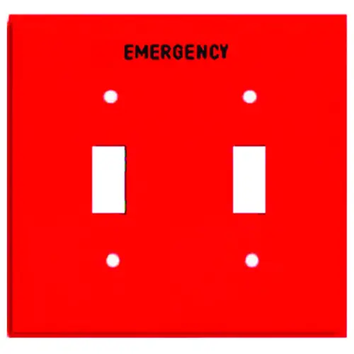 Emergency Wallplate, 4-7/8 in L, 4.94 in W, 2 -Gang, Polycarbonate, Red, High-Gloss Emergency Wallplate, 4-7/8 in L, 4.94 in W, 2 -Gang, Polycarbonate, Red, High-Gloss