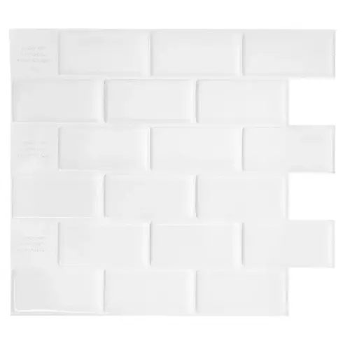 Mosaik Series Wall Tile, 10.95 in L Tile, 9.7 in W Tile, Straight Edge, Subway Pattern, White - pack of 4 Mosaik Series Wall Tile, 10.95 in L Tile, 9.7 in W Tile, Straight Edge, Subway Pattern, White - pack of 4