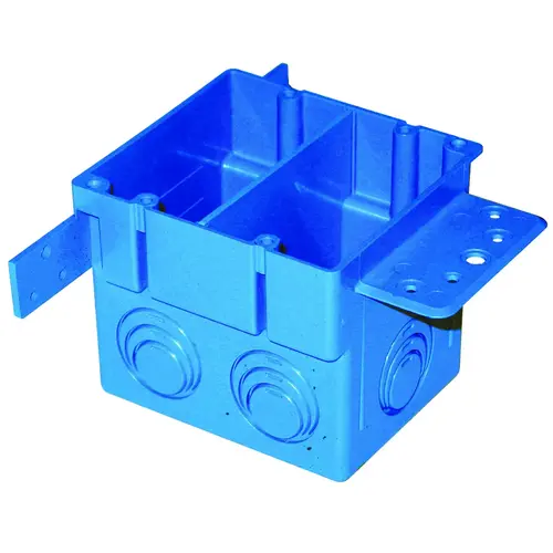 Outlet Box, 2 -Gang, 5 -Knockout, PVC, Blue, Bracket Mounting
