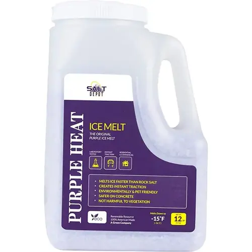 Purple Heat Ice Melt, Crystalline, Purple, Slightly Aromatic, 12 lb Jug Purple Heat Ice Melt, Crystalline, Purple, Slightly Aromatic, 12 lb Jug