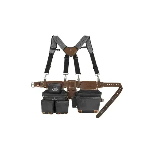 Hybrid Tool Belt, 40 to 54 in Waist, Leather/Polyester, Black, 15-Pocket Hybrid Tool Belt, 40 to 54 in Waist, Leather/Polyester, Black, 15-Pocket