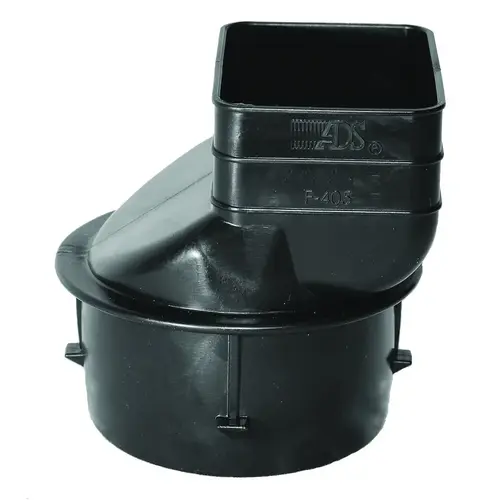 Downspout Adapter, 3 x 2-1/4 x 2-1/2 in Connection, Pipe End, Polyethylene Black Downspout Adapter, 3 x 2-1/4 x 2-1/2 in Connection, Pipe End, Polyethylene Black