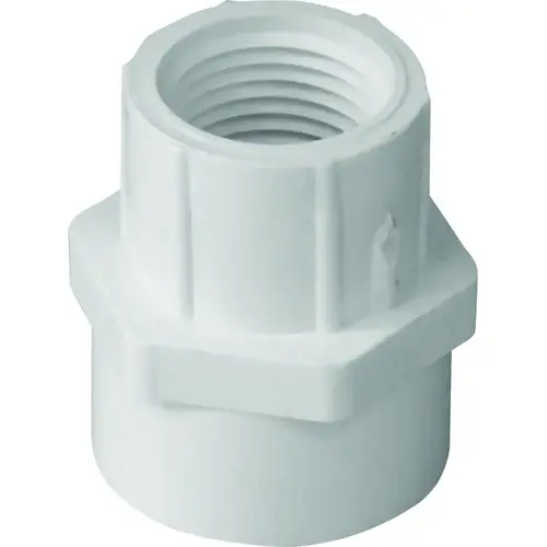 Pipe Adapter, 3/4 x 1/2 in, Slip x FPT, PVC, White, SCH 40 Schedule