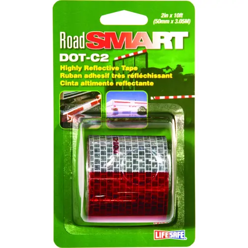 Reflective Tape, 10 ft L, 2 in W, Red/Silver Reflective Tape, 10 ft L, 2 in W, Red/Silver