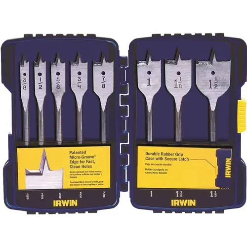 Spade Bit Set, 8-Piece, Steel, Bright