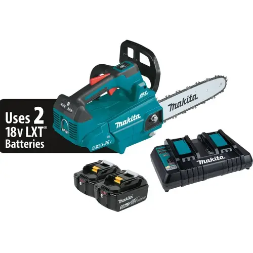 Chainsaw Kit, 5 Ah, 18 V Battery, Lithium-Ion Battery, 14 in L Bar/Chain, 3/8 in Bar/Chain Pitch Teal Chainsaw Kit, 5 Ah, 18 V Battery, Lithium-Ion Battery, 14 in L Bar/Chain, 3/8 in Bar/Chain Pitch Teal