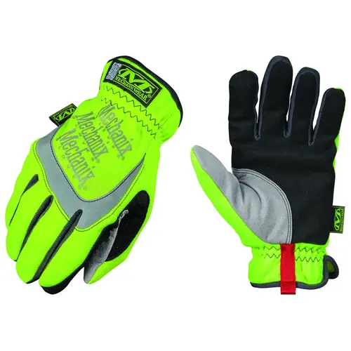 High-Visibility Work Gloves, Men's, M, 9 in L, Reinforced Thumb, Elastic Cuff, Yellow