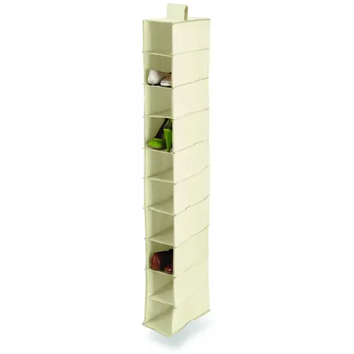 Closet Organizer, 12 in W, 54 in H, 10-Shelf, Canvas, Beige