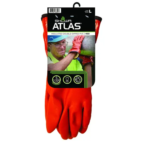 Insulated Coated Gloves, L, 11-13/16 in L, Gauntlet Cuff, PVC Glove, Orange Insulated Coated Gloves, L, 11-13/16 in L, Gauntlet Cuff, PVC Glove, Orange