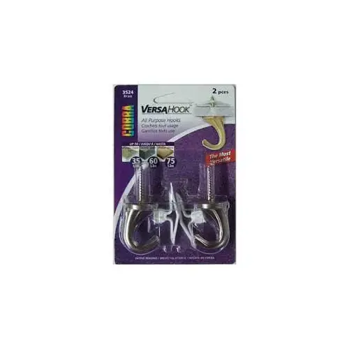 Ceiling Hook, 20 lb, Brushed Nickel - Pair Gray - 2 per pack x5 packs