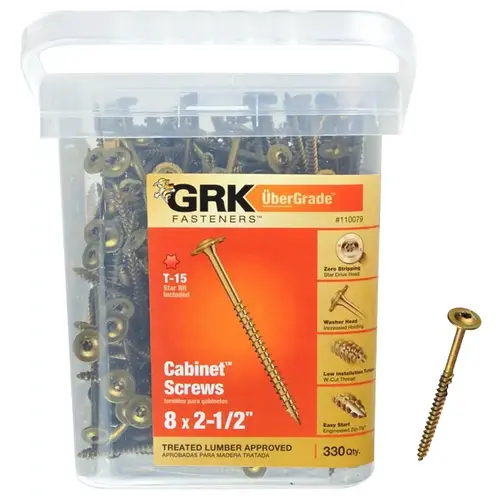 Cabinet Screw, #8 Thread, 2-1/2 in L, Washer Head, Star Drive, Steel, 330 PK White - pack of 330 Cabinet Screw, #8 Thread, 2-1/2 in L, Washer Head, Star Drive, Steel, 330 PK White - pack of 330