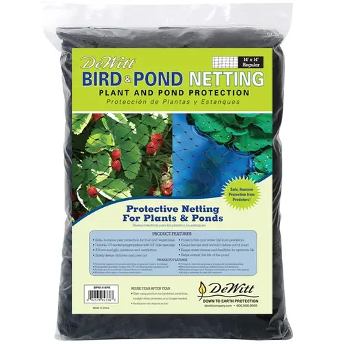 Bird and Pond Netting, 14 ft L, 14 ft W, Polypropylene, Black Bird and Pond Netting, 14 ft L, 14 ft W, Polypropylene, Black