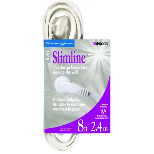 8 Ft 16/3 Spt-2 Indoor Light-Duty Flat Plug Extension Cord White
