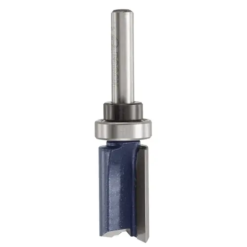 Top Bearing Straight Trim Bit, 1/2 in Dia Cutter, 1 in L Cutting, 2-1/2 in OAL, 1/4 in Dia Shank Top Bearing Straight Trim Bit, 1/2 in Dia Cutter, 1 in L Cutting, 2-1/2 in OAL, 1/4 in Dia Shank