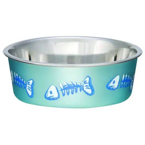 Cat Bowl, 0.5 pt Volume, Stainless Steel, Blue Cat Bowl, 0.5 pt Volume, Stainless Steel, Blue