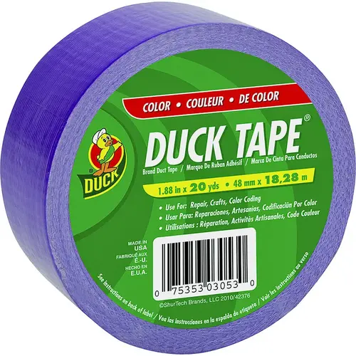 Duct Tape, 20 yd L, 1.88 in W, Vinyl Backing, Purple Duct Tape, 20 yd L, 1.88 in W, Vinyl Backing, Purple