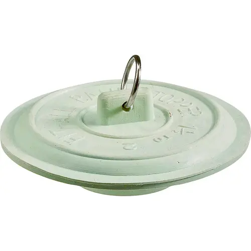 Tub Stopper with Ring, Rubber, White, For: Laundry and Bathtubs with 1-1/2 to 2 in Drain
