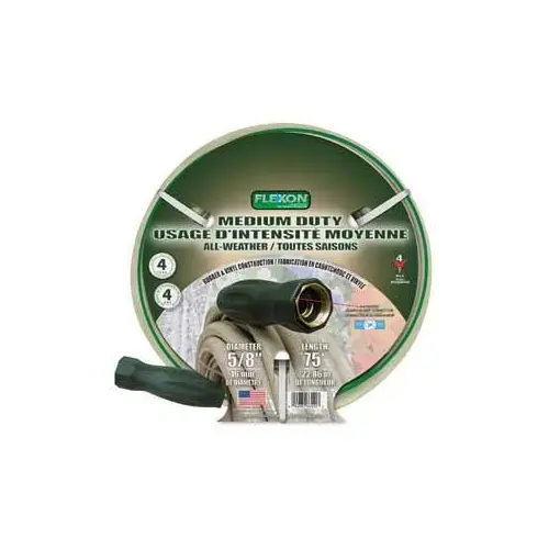 Garden Hose, 5/8 in, 75 ft L, Vinyl, Beige