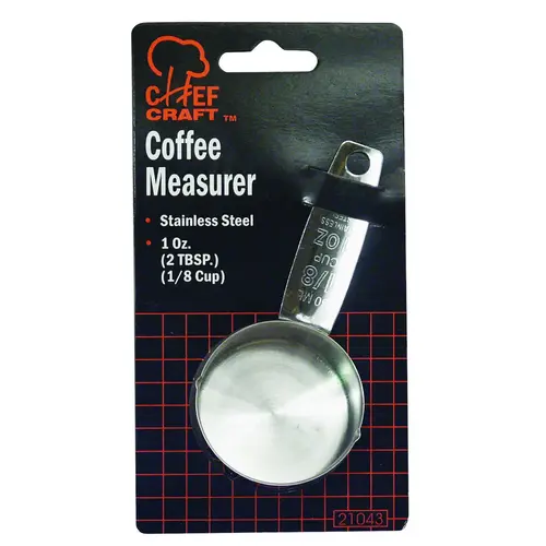 Coffee Measure, 1 oz Capacity, Metric Graduation, Stainless Steel, Silver