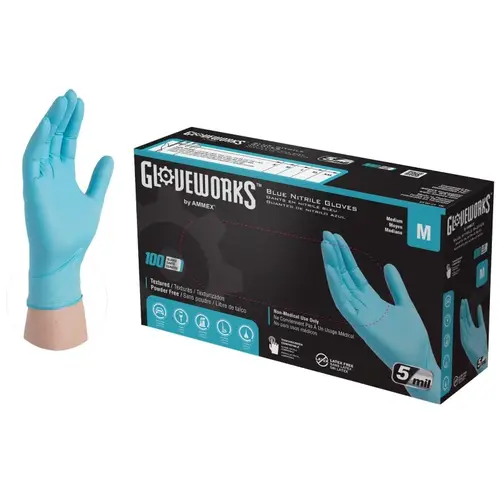 Non-Sterile Disposable Gloves, M, Nitrile, Powder-Free, Blue, 9-1/2 in L - pack of 100