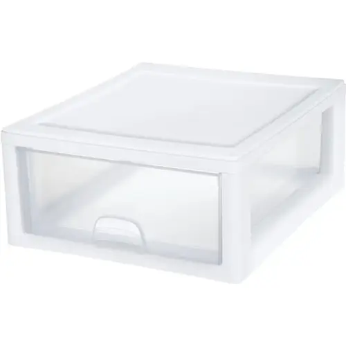 Stackable Drawer, 16 qt Capacity, 1-Drawer, Plastic, 14-3/8 in OAW, 17 in OAH, 6-7/8 in OAD Clear/White