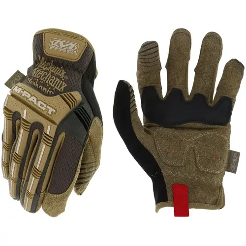 Impact Gloves, Men's, L, Slip-On Cuff, Spandex Back, Brown Pair