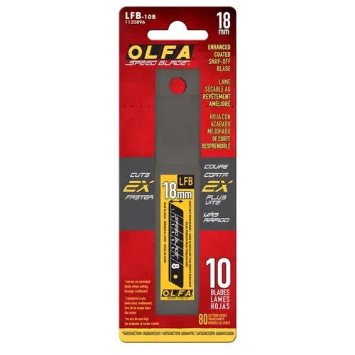 LFB-10B Blade, 18 mm, Carbon Steel, Double-Honed, Snap-Off Edge, 1-Point Black
