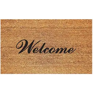 DeCoir 77FLFWL627 Entrance Mat 16" L X 27" W Tan/Black Fancy Welcome Tan/Black